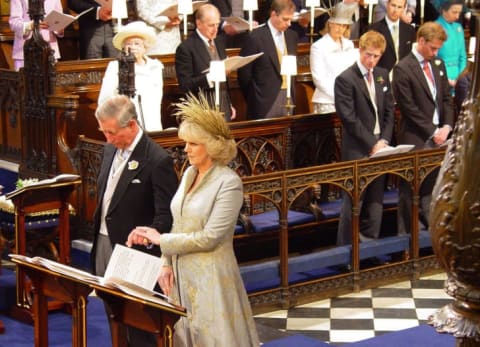 Prince Charles and the Duchess of Cornwall, formerly Camilla Parker Bowles stand during the Service of Prayer and Dedication at Windsor Castle in 2005.