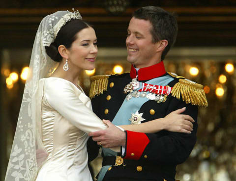 Crown Prince Frederik and Crown Princess Mary of Denmark after their wedding in 2004.