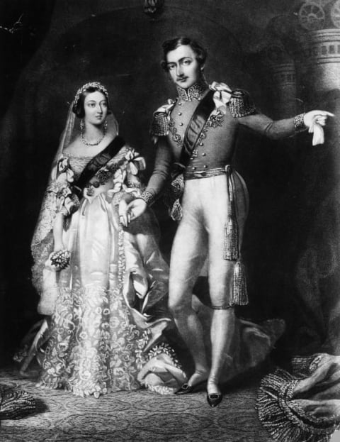 Queen Victoria and Prince Albert on their return from the marriage service at St James's Palace, London in 1840.