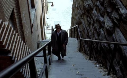 Lee J. Cobb ascends the still-famous steps from The Exorcist (1973).