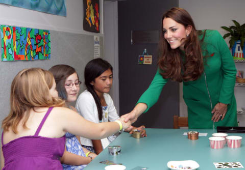 Catherine, Duchess of Cambridge keeps her coat on while visiting Waikato Hospice Rainbow Place in Cambridge, New Zealand in 2014.