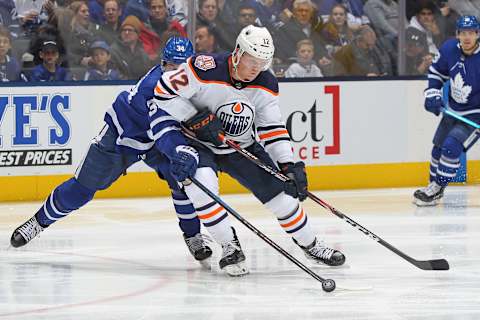 Colby Cave #12 of the Edmonton Oilers . (Photo by Claus Andersen/Getty Images)