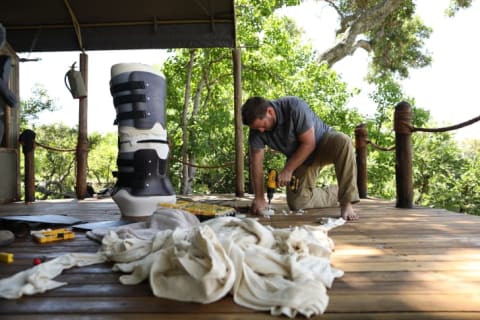 Derrick Campana builds a custom leg brace for Jabu the elephant.