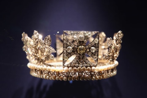 The Diamond Diadem is displayed in an exhibition in Buckingham Palace celebrating the 60th anniversary of Her Majesty The Queens Coronation on July 25, 2013 in London, England