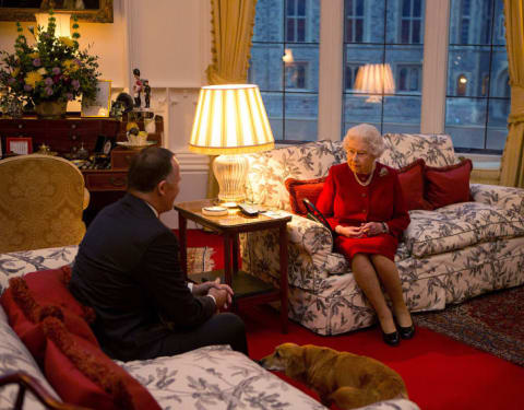 Queen Elizabeth II speaks with Prime Minister of New Zealand John Key at a audience held at Windsor Castle on October 29, 2015 in Windsor, England