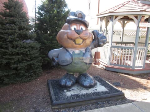 Wooden groundhog statue