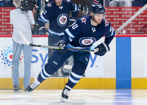 WINNIPEG, MB – MAY 20: Joel Armia #40 of the Winnipeg Jets hits the ice prior to puck drop against the Vegas Golden Knights in Game Five of the Western Conference Final during the 2018 NHL Stanley Cup Playoffs at the Bell MTS Place on May 20, 2018 in Winnipeg, Manitoba, Canada. (Photo by Jonathan Kozub/NHLI via Getty Images)