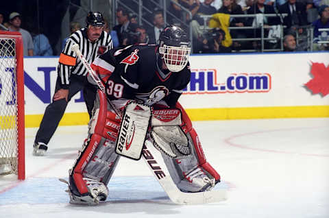 Dominik Hasek #39 of the Buffalo Sabres. (Photo by Graig Abel/Getty Images)