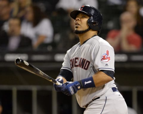 CHICAGO – SEPTEMBER 25: Edwin Encarnacion #10 of the Cleveland Indians bats against the Chicago White Sox on September 25, 2018 at Guaranteed Rate Field in Chicago, Illinois. (Photo by Ron Vesely/MLB Photos via Getty Images)