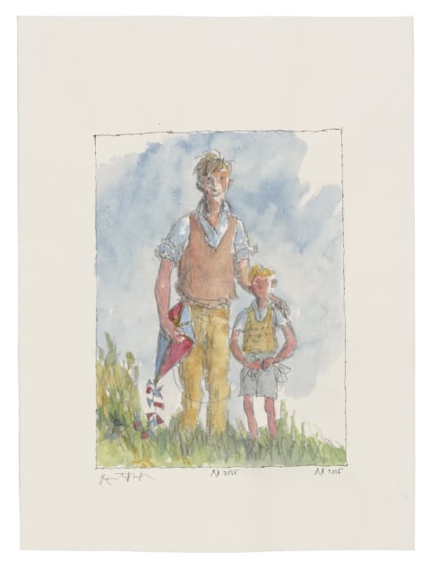 "Danny and His Father," an alternative illustration of the characters from Danny the Champion of the World that Blake produced for his Roald Dahl Centenary Portraits