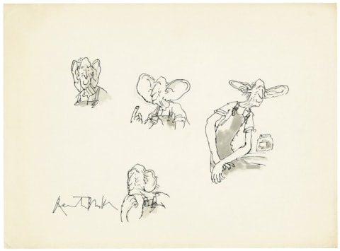 “The BFG showing how he flaps his ears,” a preliminary drawing for the 1982 edition of The BFG