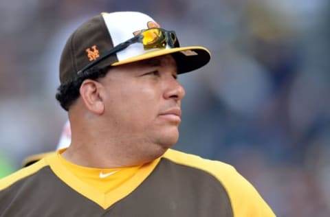 Jul 11, 2016; San Diego, CA, USA; National League pitcher Bartolo Colon (40) of the New York Mets during the All Star Game home run derby at PetCo Park. Mandatory Credit: Jake Roth-USA TODAY Sports