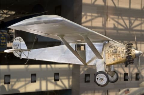 The Spirit of St. Louis displayed in the “Boeing Milestones of Flight Hall” in the National Air and Space Museum in Washington, D.C.