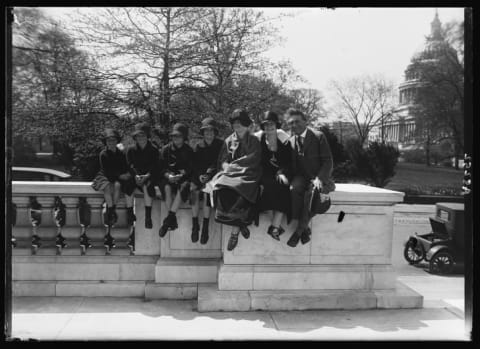 Bernarr MacFadden and family members at the Capitol, where they were demonstrating how to keep fit to legislators.