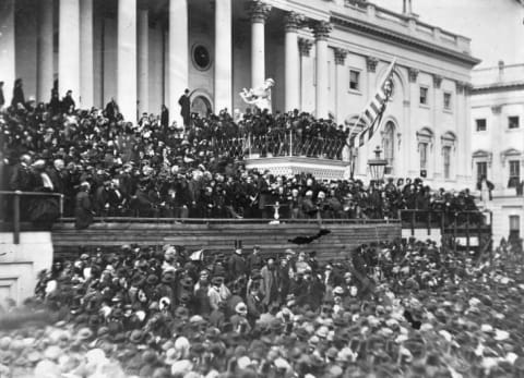 Abraham Lincoln delivering his second inaugural address.