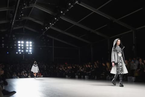 Models walk during New York Fashion Week at Lincoln Center in February 2015.