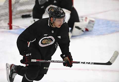 Philipp Kurashev #71 of the Chicago Blackhawks. (Photo by Jonathan Daniel/Getty Images)