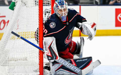 Columbus Blue Jackets goaltender Elvis Merzlikins (90)Mandatory Credit: Gaelen Morse-USA TODAY Sports