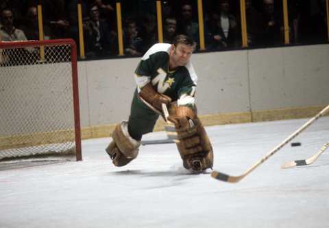 Goalie Gump Worsley #1 of the Minnesota North Stars. (Photo by Melchior DiGiacomo/Getty Images)