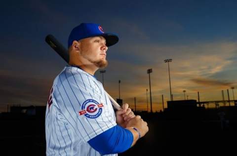 Feb 29, 2016; Mesa, AZ, USA; Chicago Cubs first baseman Dan Vogelbach poses for a portrait during photo day at Sloan Park. Mandatory Credit: Mark J. Rebilas-USA TODAY Sports