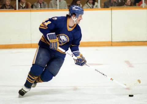 TORONTO, ON – MARCH 21: Gilbert Perreault #11 of the Buffalo Sabres skates against the Toronto Maple Leafs during NHL game action on March 21, 1981 at Maple Leaf Gardens in Toronto, Ontario, Canada. (Photo by Graig Abel/Getty Images)