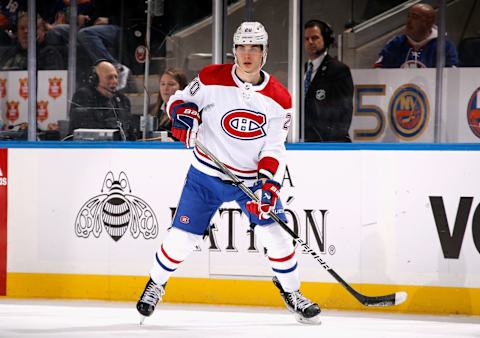 ELMONT, NEW YORK – JANUARY 14: Juraj Slafkovsky #20 of the Montreal Canadiens. (Photo by Bruce Bennett/Getty Images )