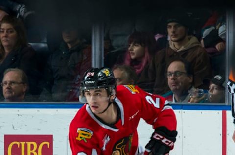 KELOWNA, BC – FEBRUARY 8: Seth Jarvis #24 of the Portland Winterhawks skates with the puck during second period against the Kelowna Rockets at Prospera Place on February 8, 2020 in Kelowna, Canada. (Photo by Marissa Baecker/Getty Images)