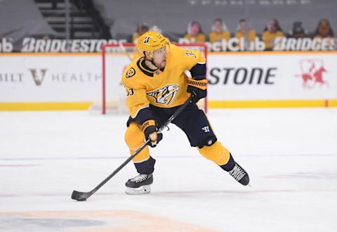 Feb 9, 2021; Nashville, Tennessee, USA; Nashville Predators right wing Viktor Arvidsson  Mandatory Credit: Steve Roberts-USA TODAY Sports