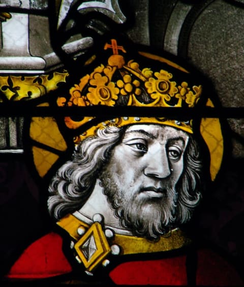 A 15th-century representation of Charlemagne from the Cathedral of Moulins, France.