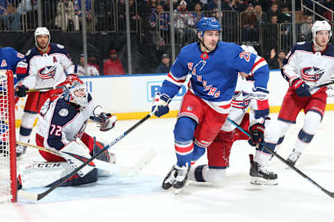 NEW YORK, NY – APRIL 05: Chris Kreider #20 of the New York Rangers skates against the Columbus Blue Jackets at Madison Square Garden on April 5, 2019 in New York City. (Photo by Jared Silber/NHLI via Getty Images)