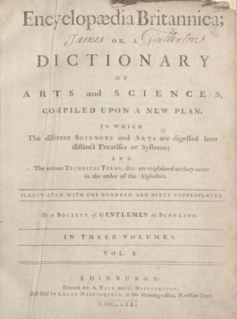 The title page on the first edition of the Encyclopedia Britannica