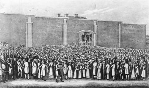 The execution of William Corder at the gallows in Bury St. Edmunds, Suffolk