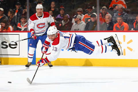 PHILADELPHIA, PA – JANUARY 16: Montreal Canadiens Jonas Brodin Max Domi (Photo by Mitchell Leff/Getty Images)