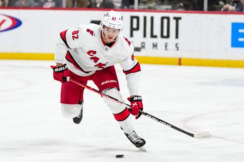 Feb 12, 2022; Saint Paul, Minnesota, USA; Jesperi Kotkaniemi. Mandatory Credit: Brace Hemmelgarn-USA TODAY Sports