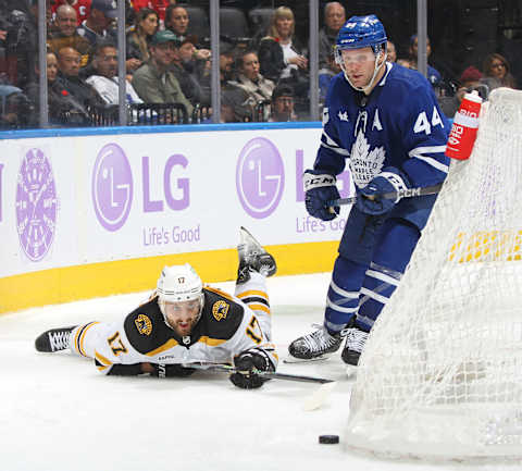 TORONTO, CANADA – NOVEMBER 5:  Morgan Rielly #44 of the Toronto Maple Leafs  . (Photo by Claus Andersen/Getty Images)