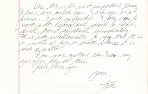 Letter from Ted Bundy to his lawyer J. Victor Africano.