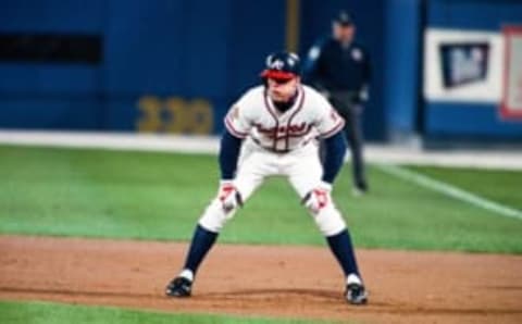 ATLANTA, GA – OCTOBER 28: Chipper Jones of the Atlanta Braves leads off first base during Game Six of the World Series against the Cleveland Indians on October 28, 1995 at Atlanta-Fulton County Stadium in Atlanta, Georgia. (Photo by Sporting News via Getty Images)