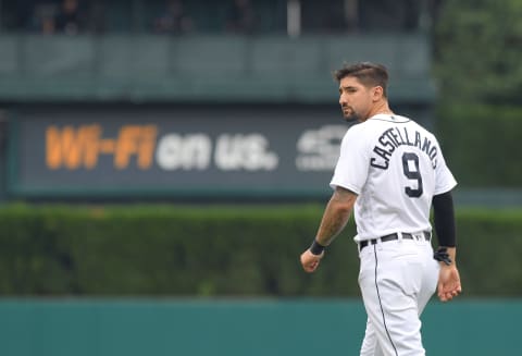 DETROIT, MI – AUGUST 01: Nicholas Castellanos #9 of the Detroit Tigers looks on during the game against the Cincinnati Reds at Comerica Park on August 1, 2018 in Detroit, Michigan. The Tigers defeated the Reds 7-4. (Photo by Mark Cunningham/MLB Photos via Getty Images)