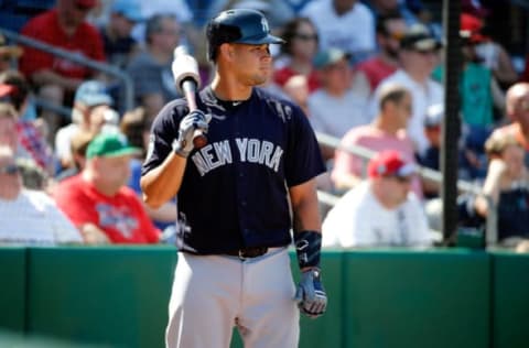 Mar 10, 2017; Clearwater, FL, USA; New York Yankees catcher Gary Sanchez (24) on deck to bat against the Philadelphia Phillies at Bright House Field. Mandatory Credit: Kim Klement-USA TODAY Sports