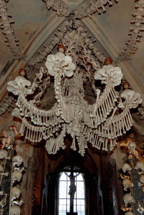 A Baroque period bone chandelier in the Sedlec Ossuary