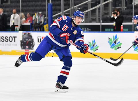 Luke Hughes #43 of United States (Photo by Andy Devlin/ Getty Images)