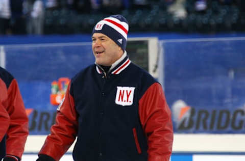 NEW YORK, NY – JANUARY 1: New York Rangers head coach Alain Vigneault leaves the ice after defeating the Buffalo Sabres at the 2018 Bridgestone NHL Winter Classic at Citi Field on January 1, 2018, in New York, New York. (Photo by Bill Wippert/NHLI via Getty Images)