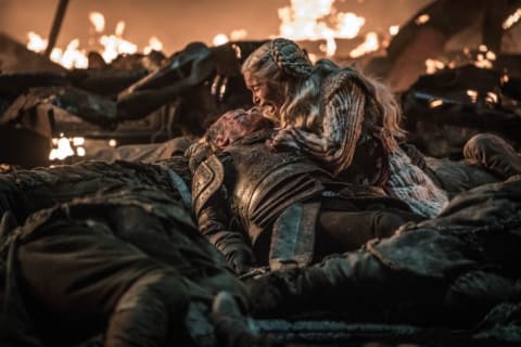 Iain Glen and Emilia Clarke in Game of Thrones.