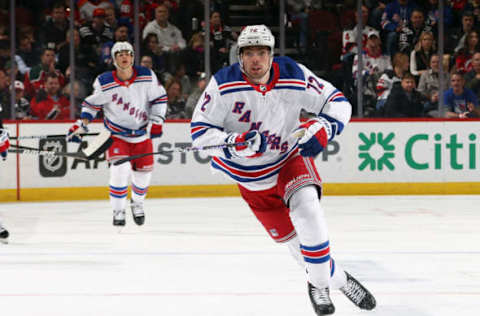 NEWARK, NEW JERSEY – MARCH 30: Filip Chytil #72 of the New York Rangers skates against the New Jersey Devils at the Prudential Center on March 30, 2023, in Newark, New Jersey. (Photo by Bruce Bennett/Getty Images)