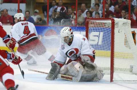 Arturs Irbe, Carolina Hurricanes  (Photo by Harry How/Getty Images/NHLI)