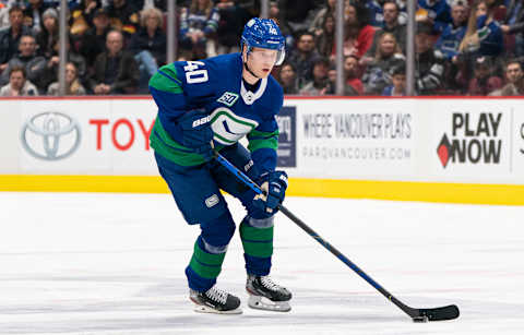 Elias Pettersson of the Vancouver Canucks. (Photo by Rich Lam/Getty Images)