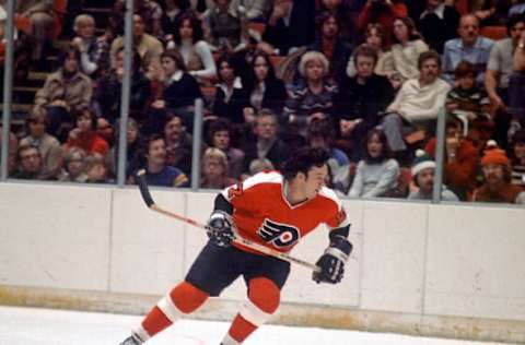 Reggie Leach of the Philadelphia Flyers pursues the play against the Pittsburgh Penguins. (Photo by George Gojkovich/Getty Images)