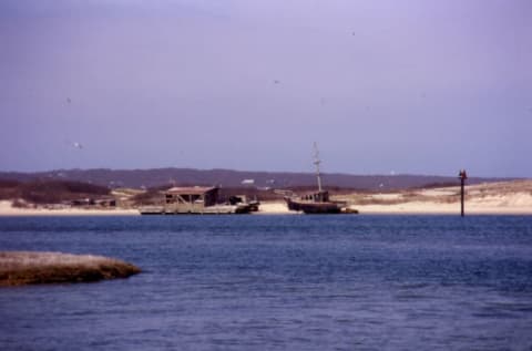 The view of the Murphy property and the Orca II from Menemsha. The SS Garage Sale is on the left.