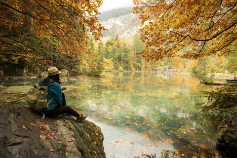 Lake Blausee in the Swiss Alps.