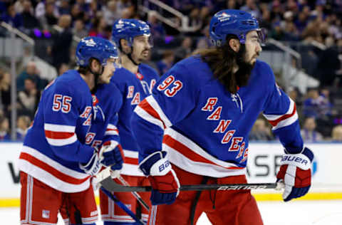 NEW YORK, NEW YORK – NOVEMBER 12: Mika Zibanejad #93 of the New York Rangers looks on during the first period against the Columbus Blue Jackets at Madison Square Garden on November 12, 2023, in New York City. (Photo by Sarah Stier/Getty Images)